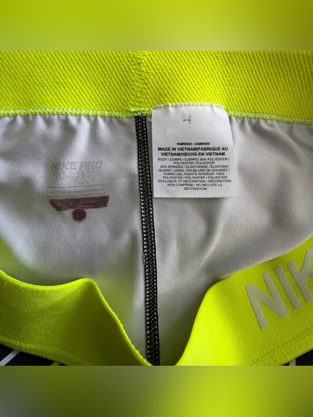 NIKE Pro Neon Yellow, Black & White Bolt Print Dri-Fit Leggings NWOTs - Picture 8 of 12